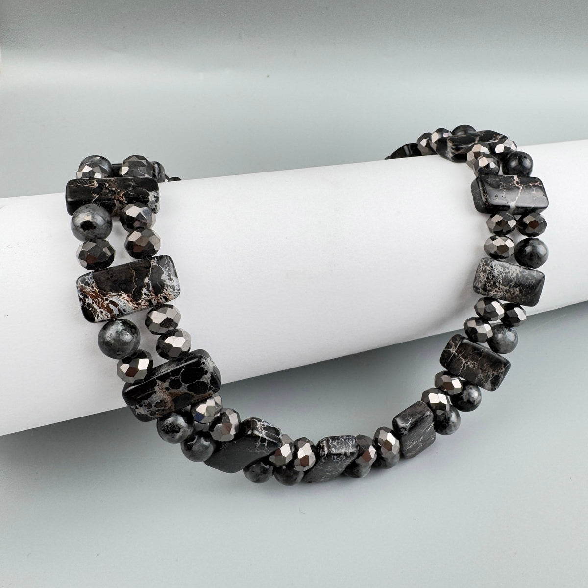 Handmade Black Emperor Jasper Beaded Choker Necklace N5579