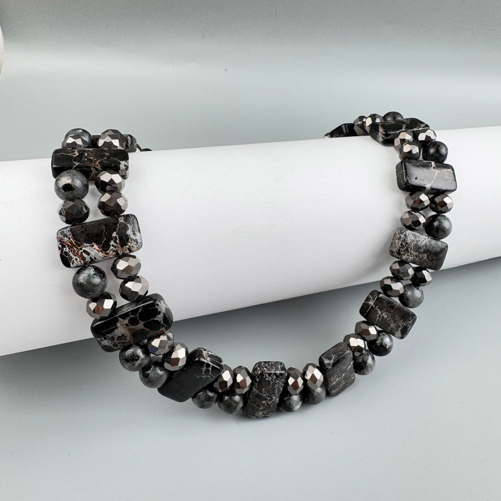 Handmade Black Emperor Jasper Beaded Choker Necklace N5579