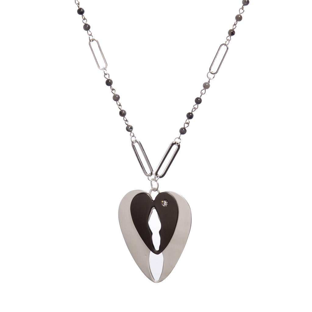 Black Labradorite Heart Pendant Metal Necklace N5584