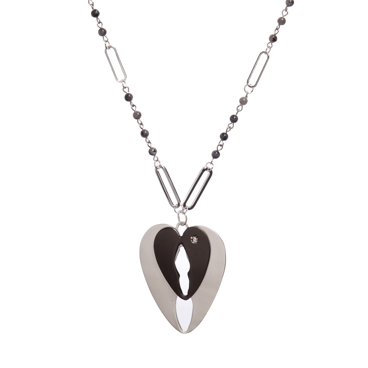 Black Labradorite Heart Pendant Metal Necklace N5584