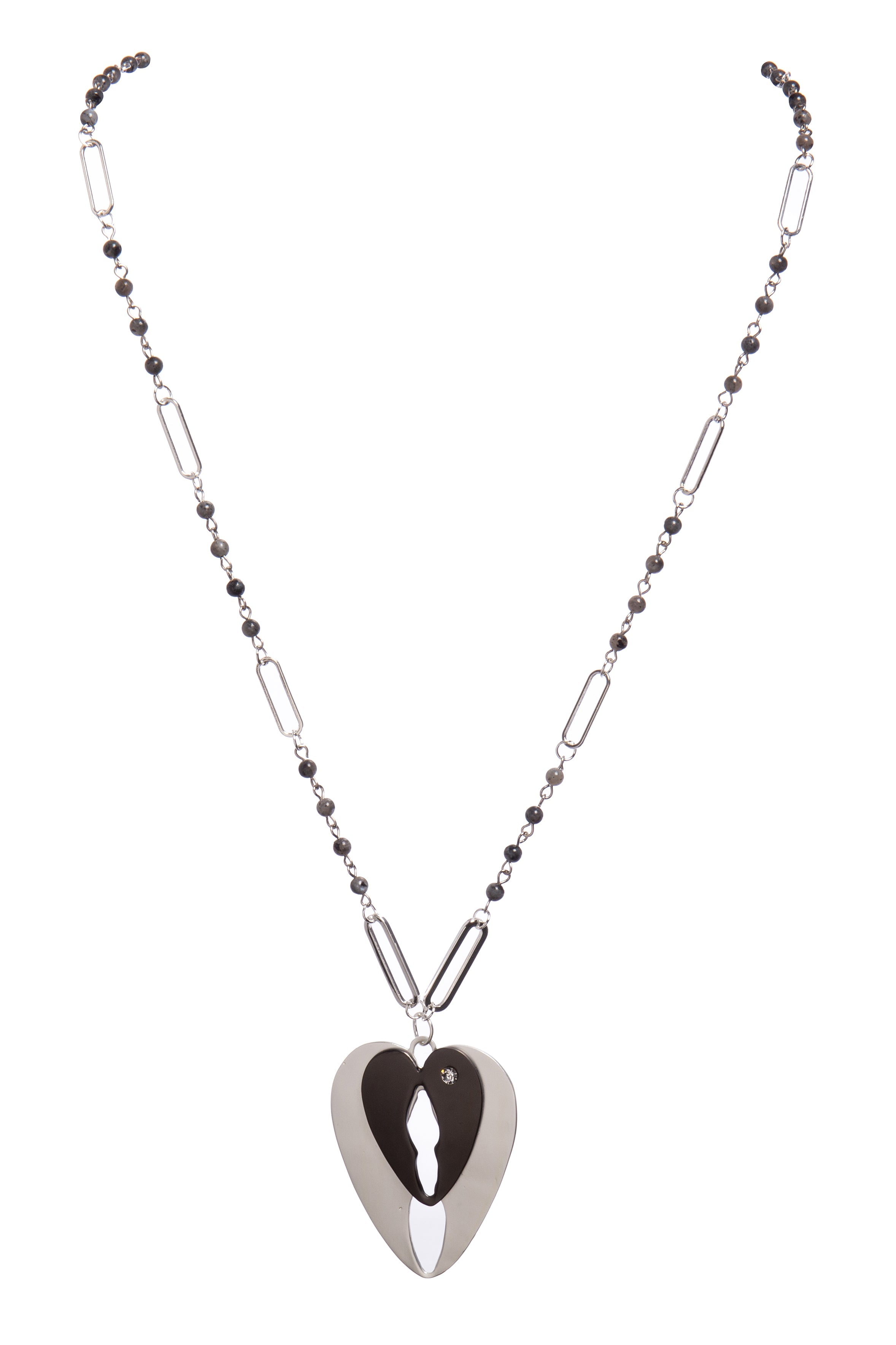 Black Labradorite Heart Pendant Metal Necklace N5584