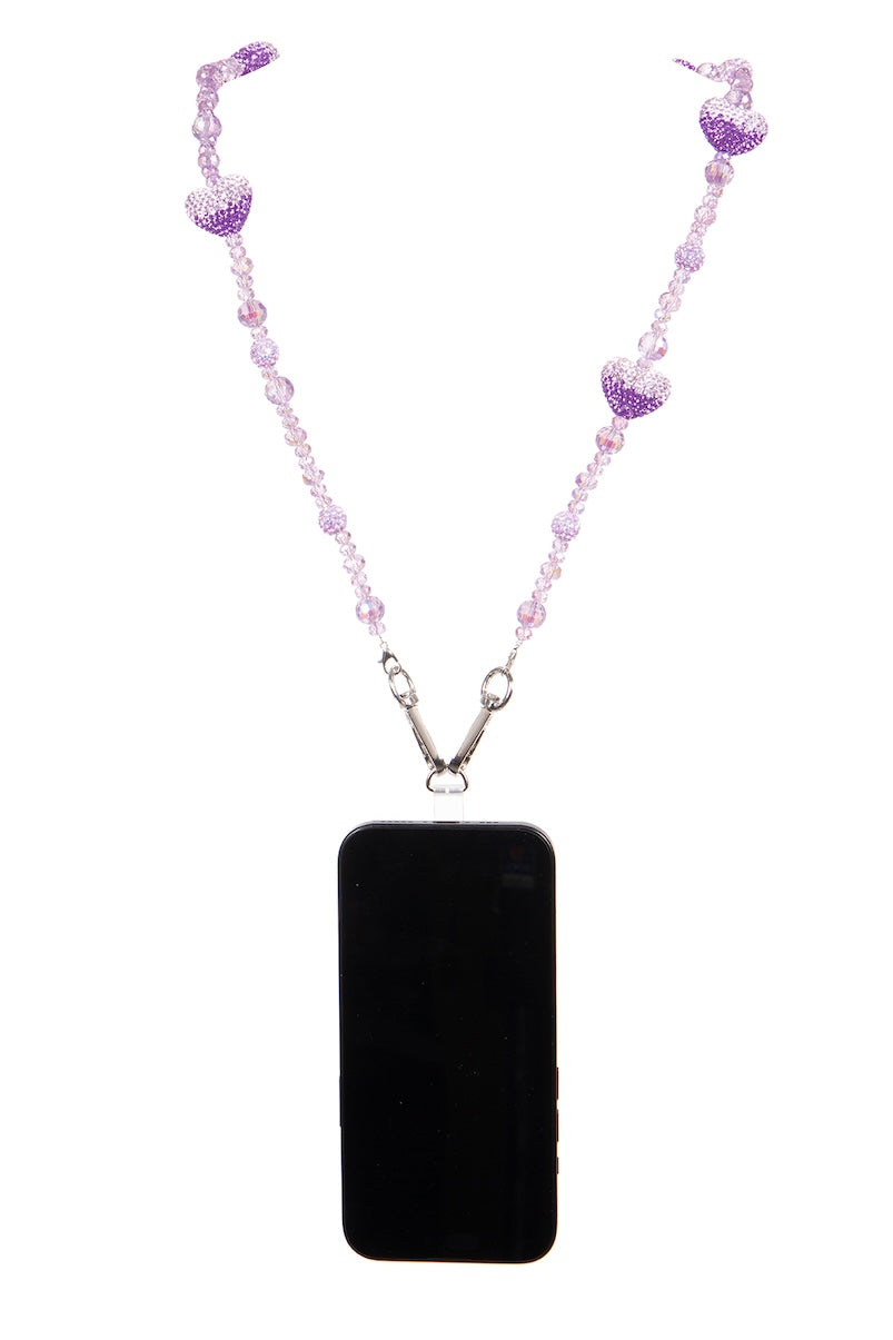 Purple Crystal Heart Beaded Crossbody Phone Lanyard PC5619