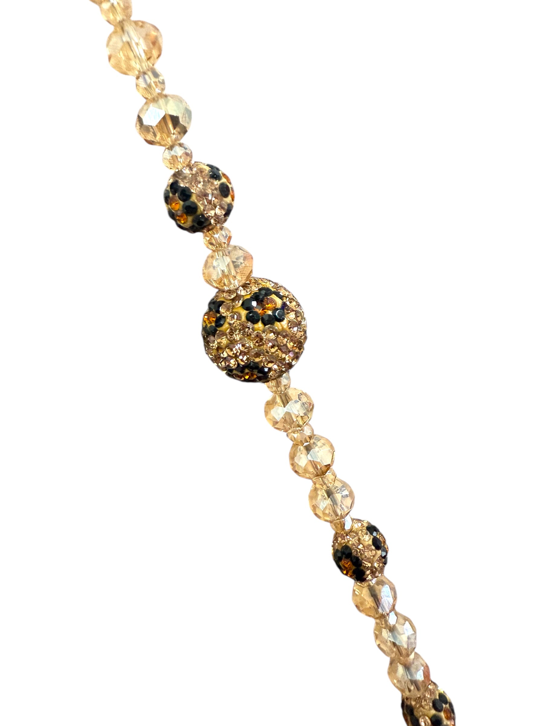 Leopard Bead Rhinestone Crystal Crossbody Lanyard PC5621-Brown