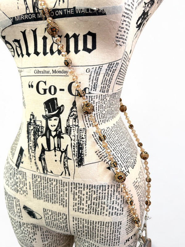 Leopard Bead Rhinestone Crystal Crossbody Lanyard PC5621-Brown