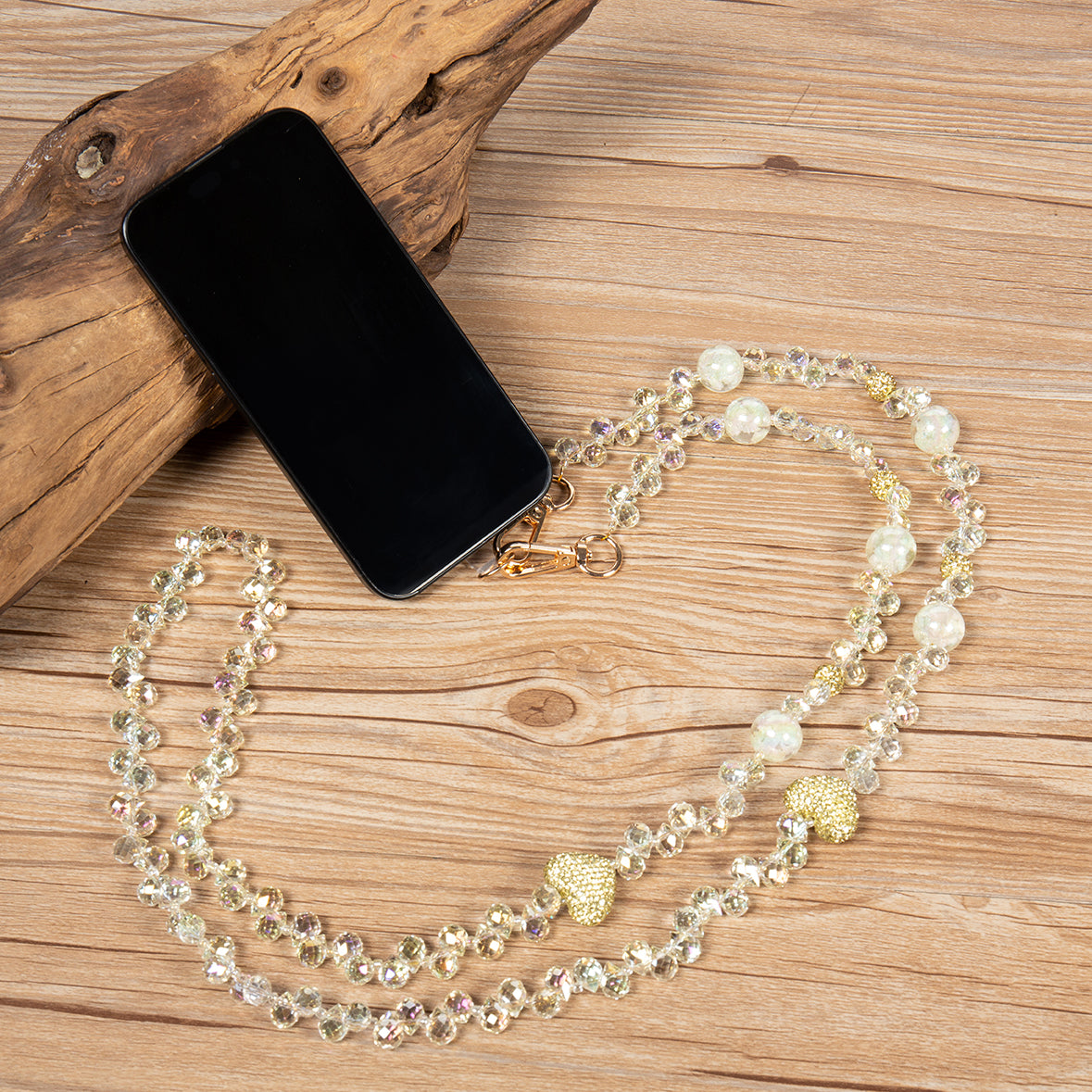 Yellow Heart Beaded Crsytal Crossbody Lanyard PC5630