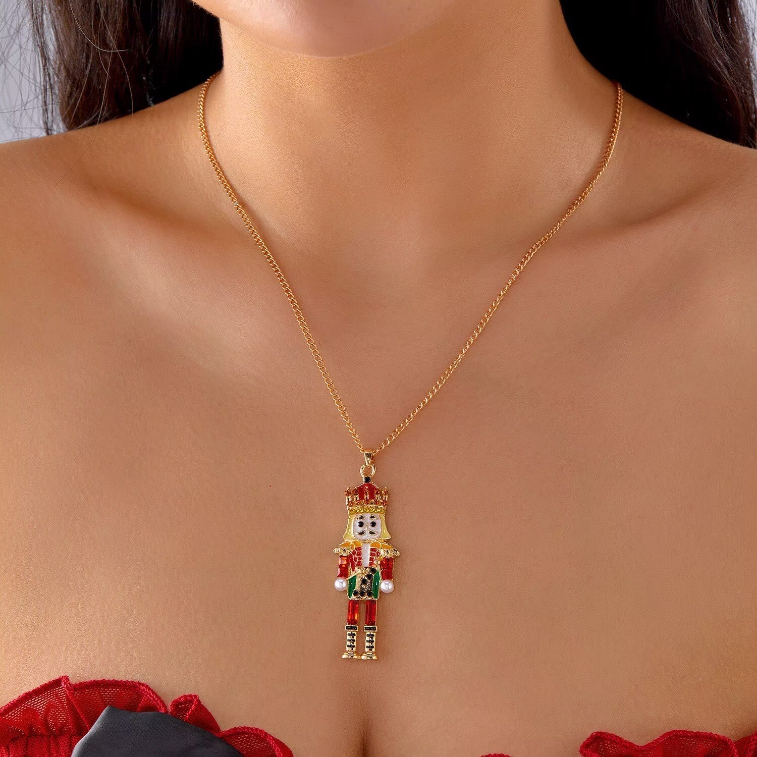 Nutcracker Soldier Rhinestone Metal Necklace N5678