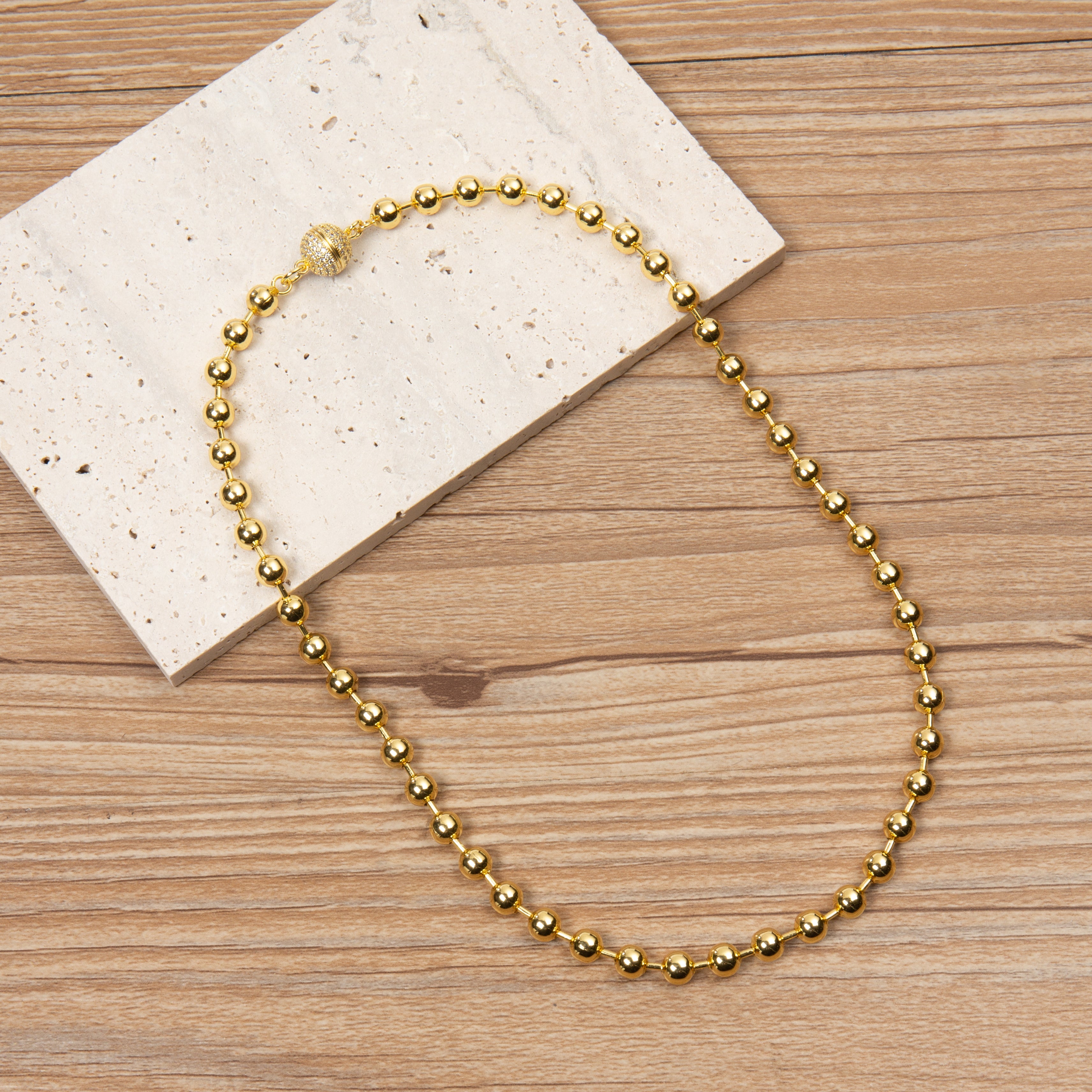 18K Gold Plated Round Bead Necklace N5702