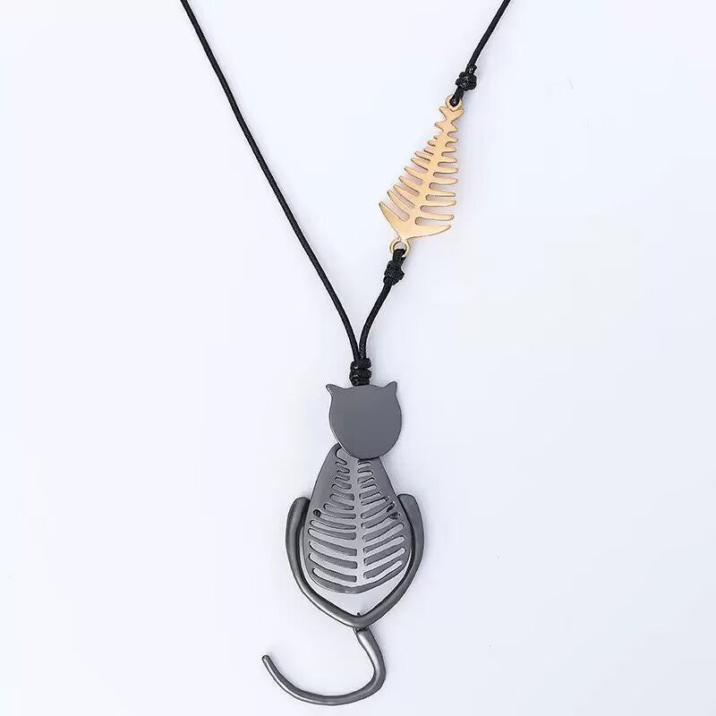 Cat Pendant Leather Necklace N5726