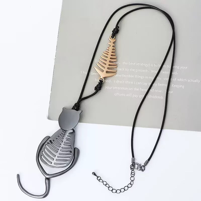 Cat Pendant Leather Necklace N5726