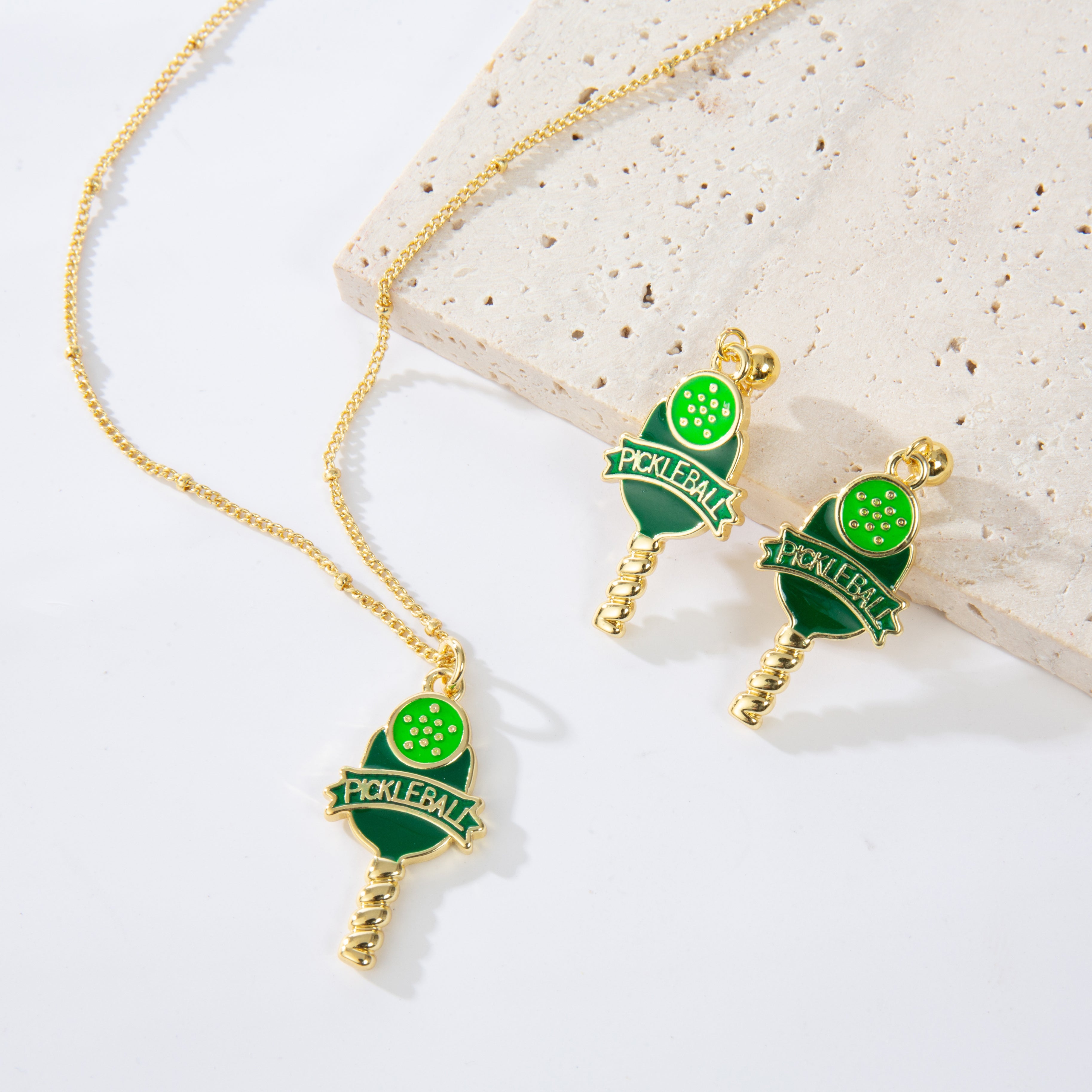18K Gold Plated Pickleball Pendant Necklace N5758-SET