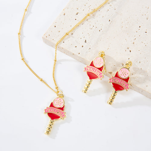 18K Gold Plated Pickleball Pendant Necklace N5758-SET