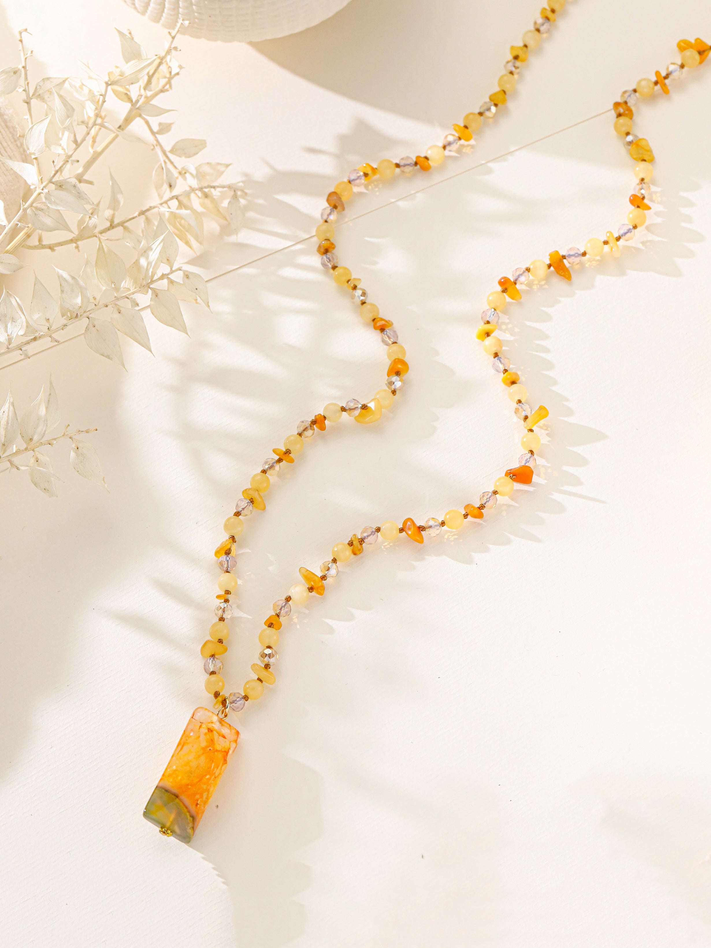 Agate Pendant Yellow Jade Necklace N5833