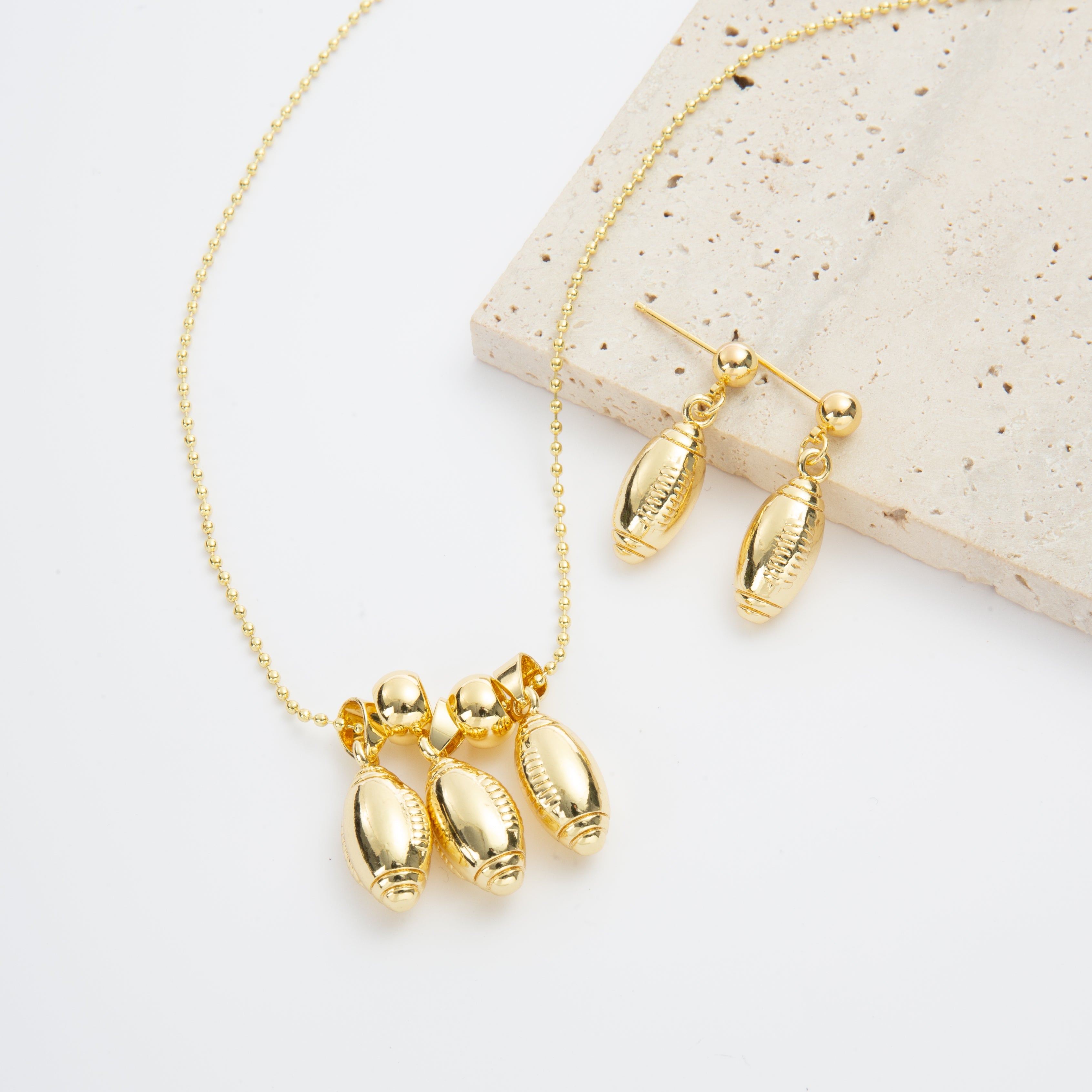 18K Gold Plated Football Pendant Necklace N5850-SET