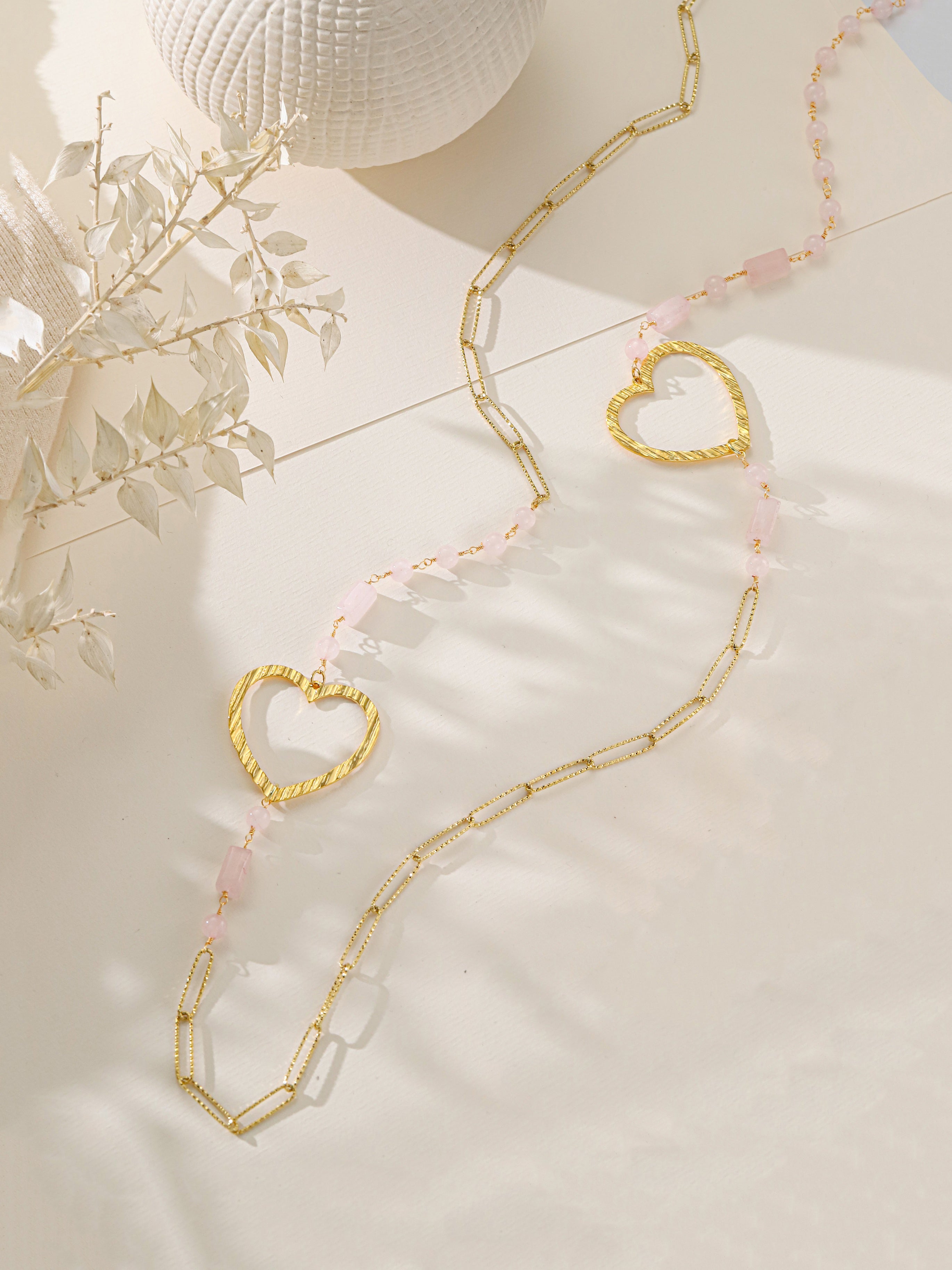 Rose Quartz Stainless Steel Necklace N5929