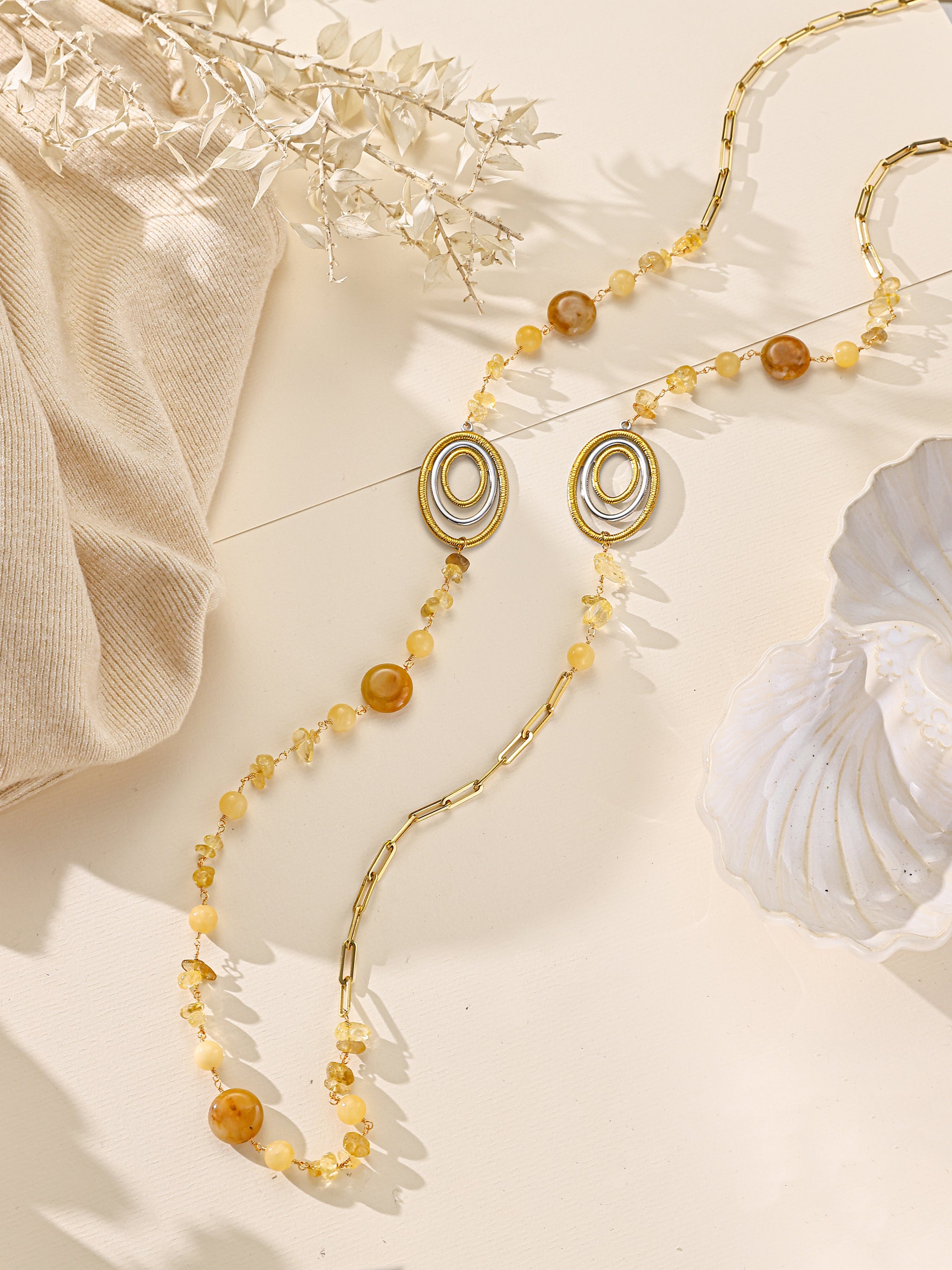 Yellow Jade Stainless Steel Necklace N5941