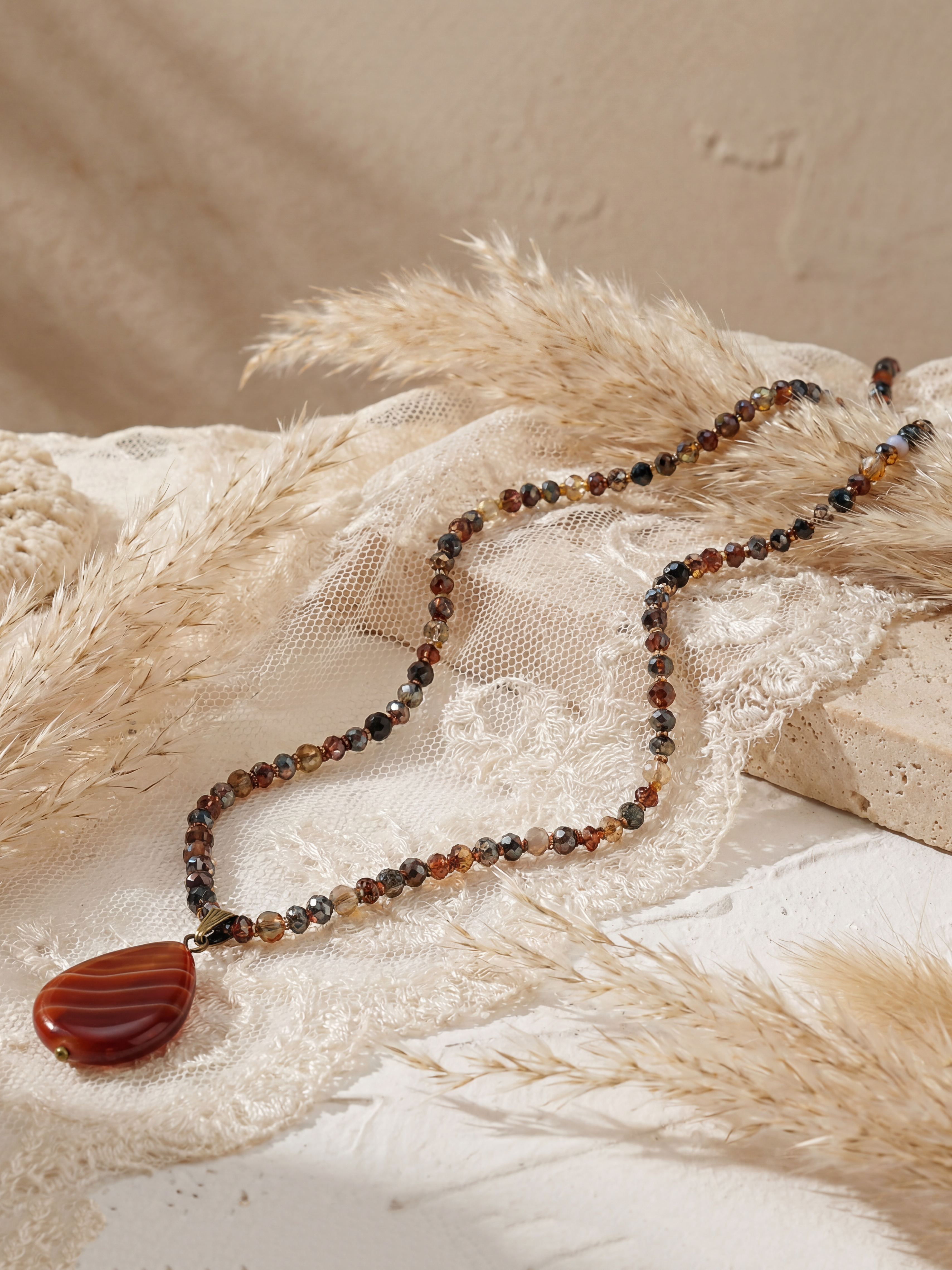 Agate Pendant Crystal Necklace N5968
