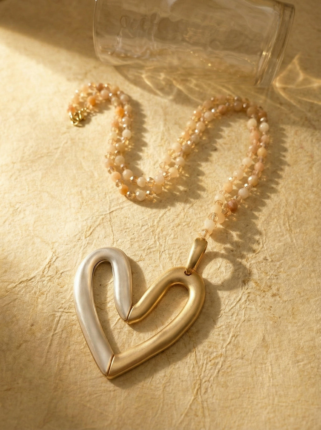 Heart-shaped Pendant Pink Aventurine Necklace N5975