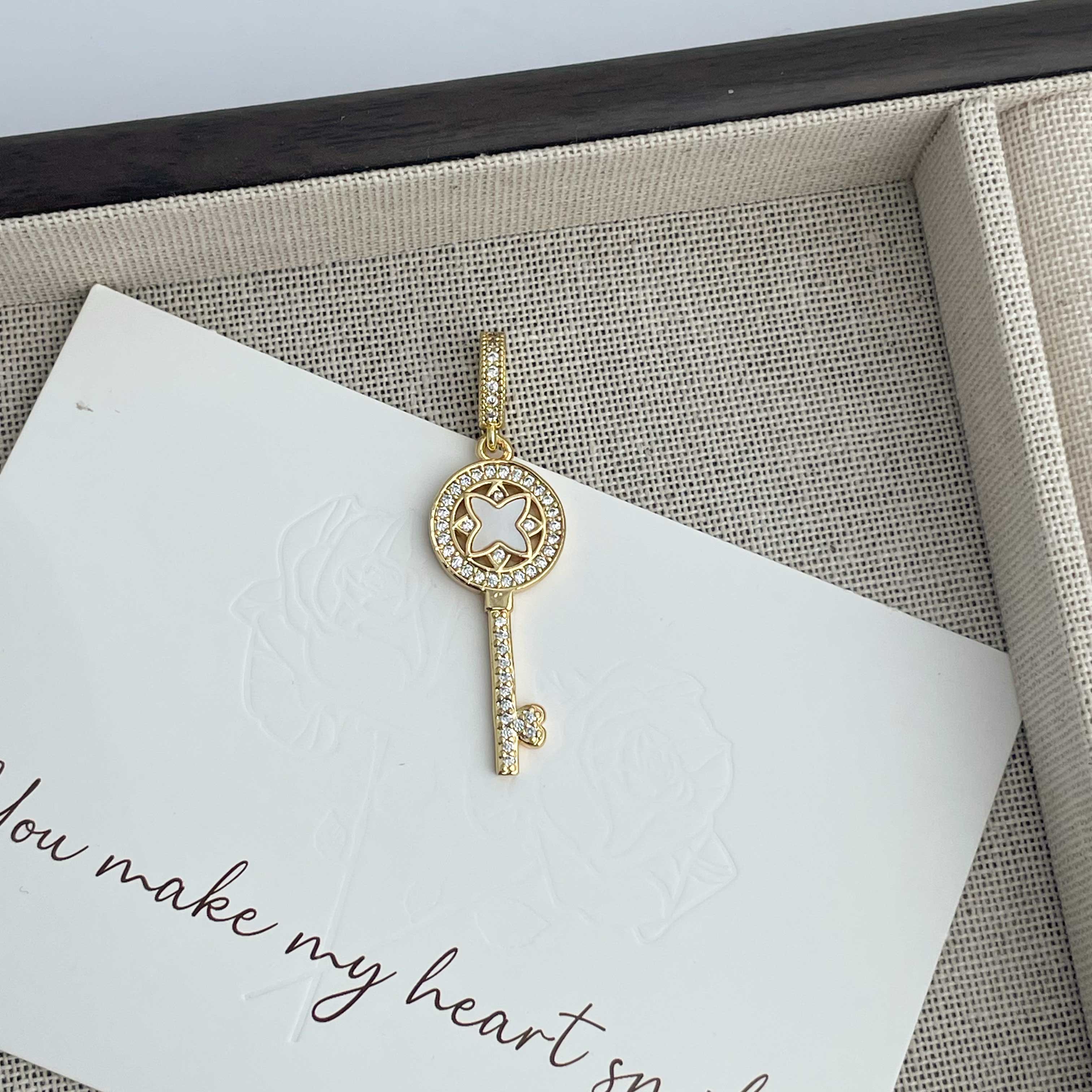 18K Gold Plated Key Cubic Zirconia Pendant P0686