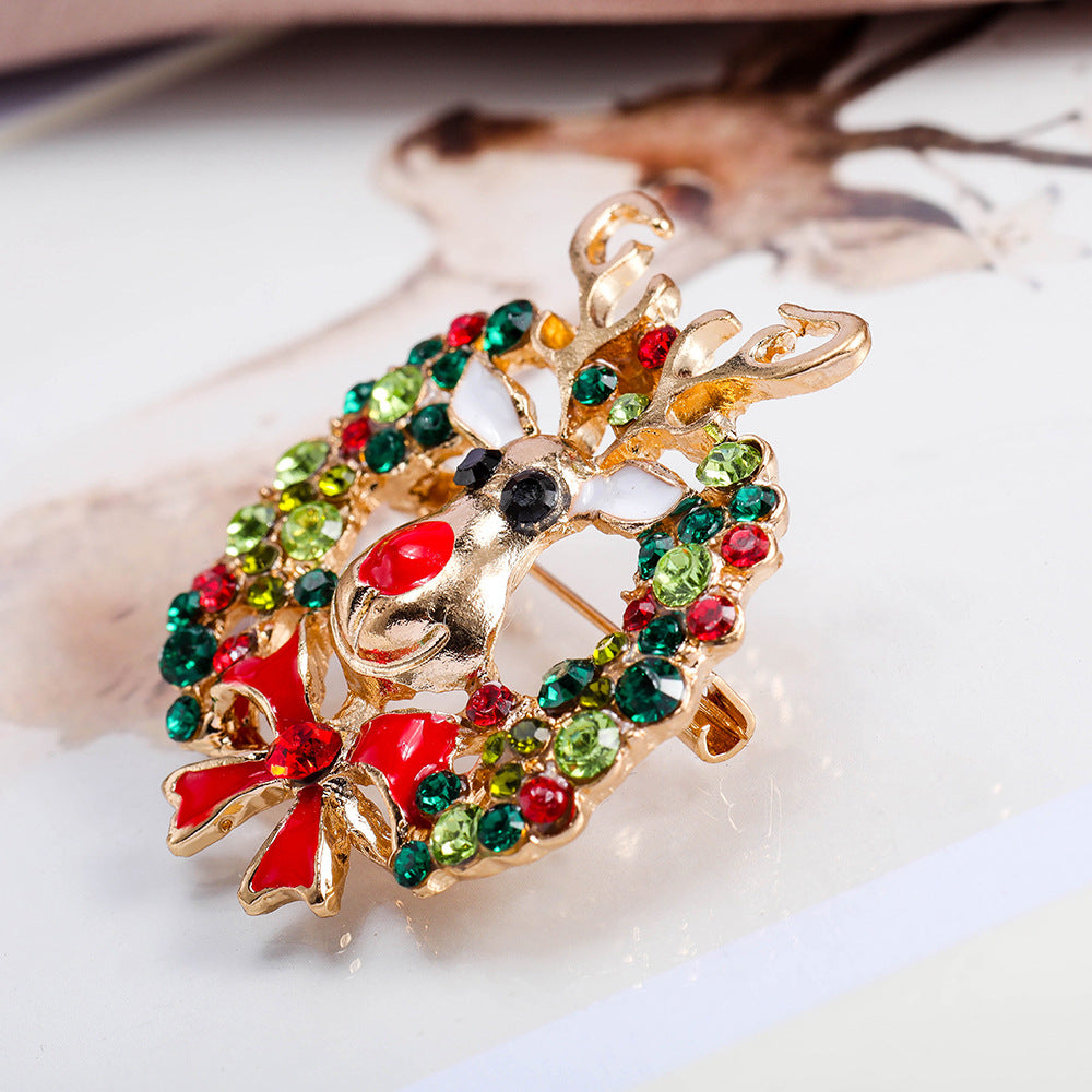 Christmas Elk Deer Rhinestone Brooch PA3192