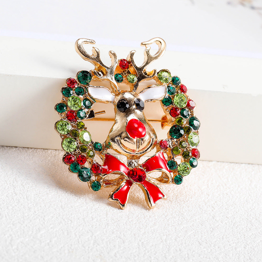 Christmas Elk Deer Rhinestone Brooch PA3192