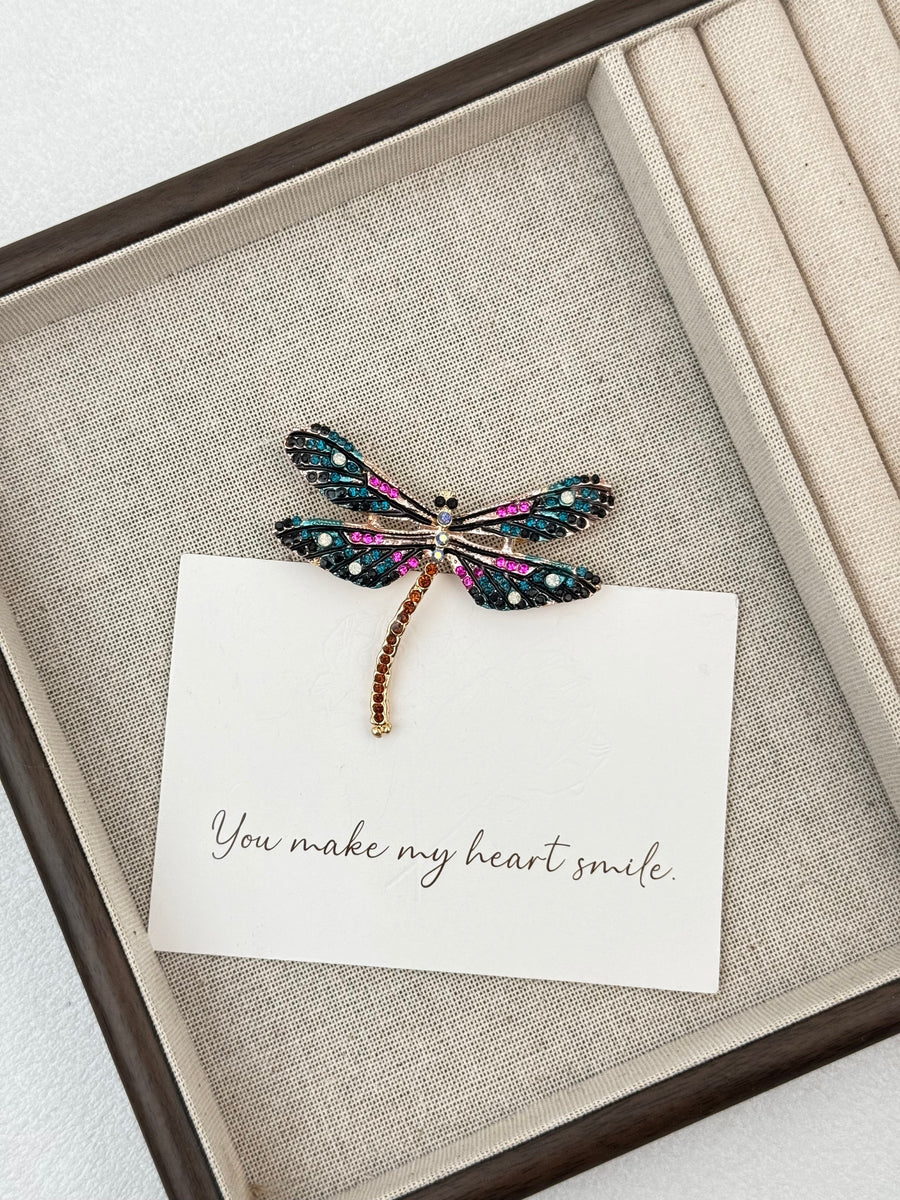 Rhinestone-Embellished Alloy Dragonfly Brooch PA3230