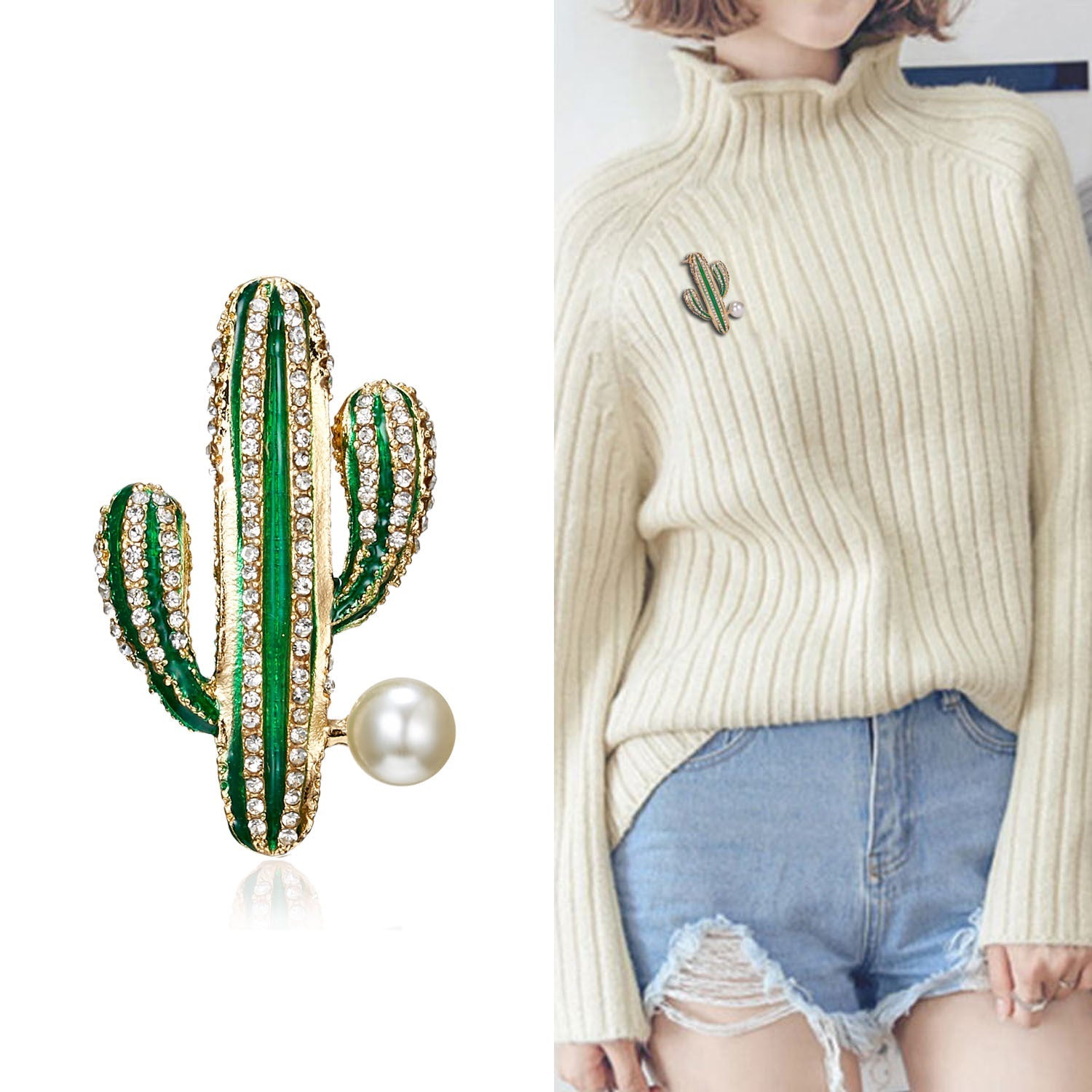 Rhinestone Cactus Brooch PA3276