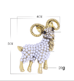 Goat  Alloy Rhinestone Pearl Brooch PA3558
