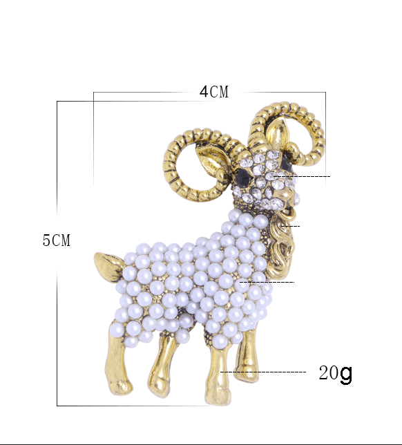 Goat  Alloy Rhinestone Pearl Brooch PA3558