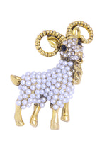 Goat  Alloy Rhinestone Pearl Brooch PA3558