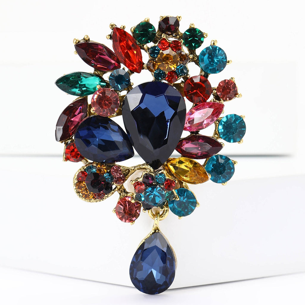 Vintage Rhinestone Flower Teardrop Brooch PA3605