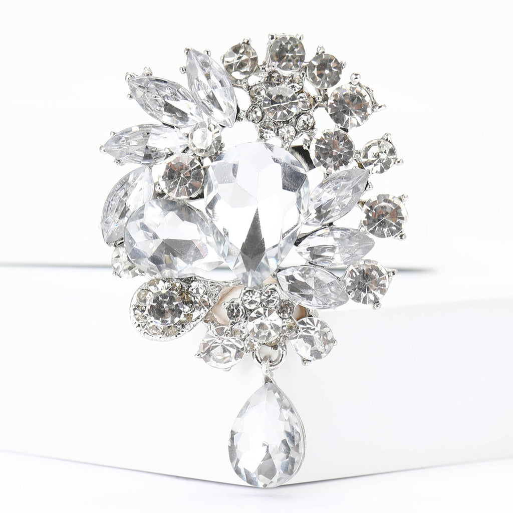 Vintage Rhinestone Flower Teardrop Brooch PA3605