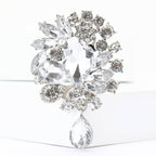 Vintage Rhinestone Flower Teardrop Brooch PA3605
