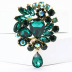 Vintage Rhinestone Flower Teardrop Brooch PA3605
