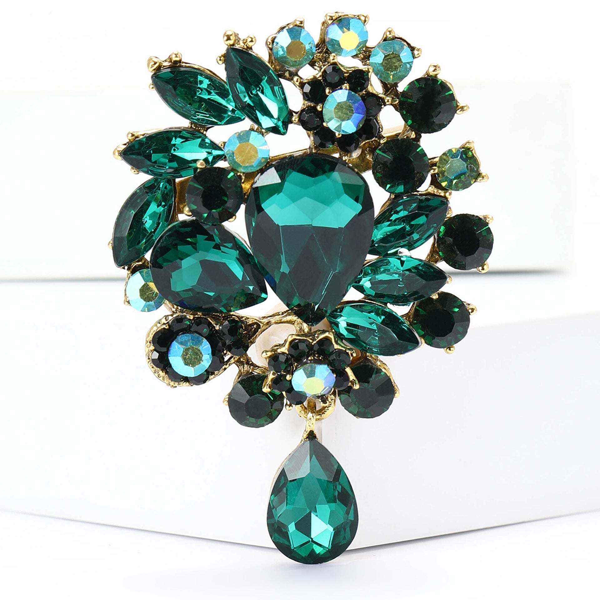 Vintage Rhinestone Flower Teardrop Brooch PA3605