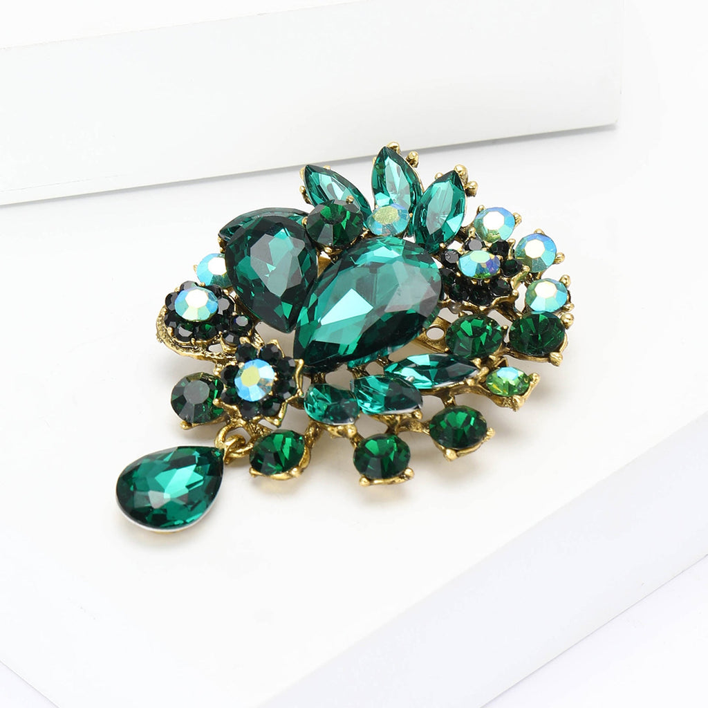 Vintage Rhinestone Flower Teardrop Brooch PA3605