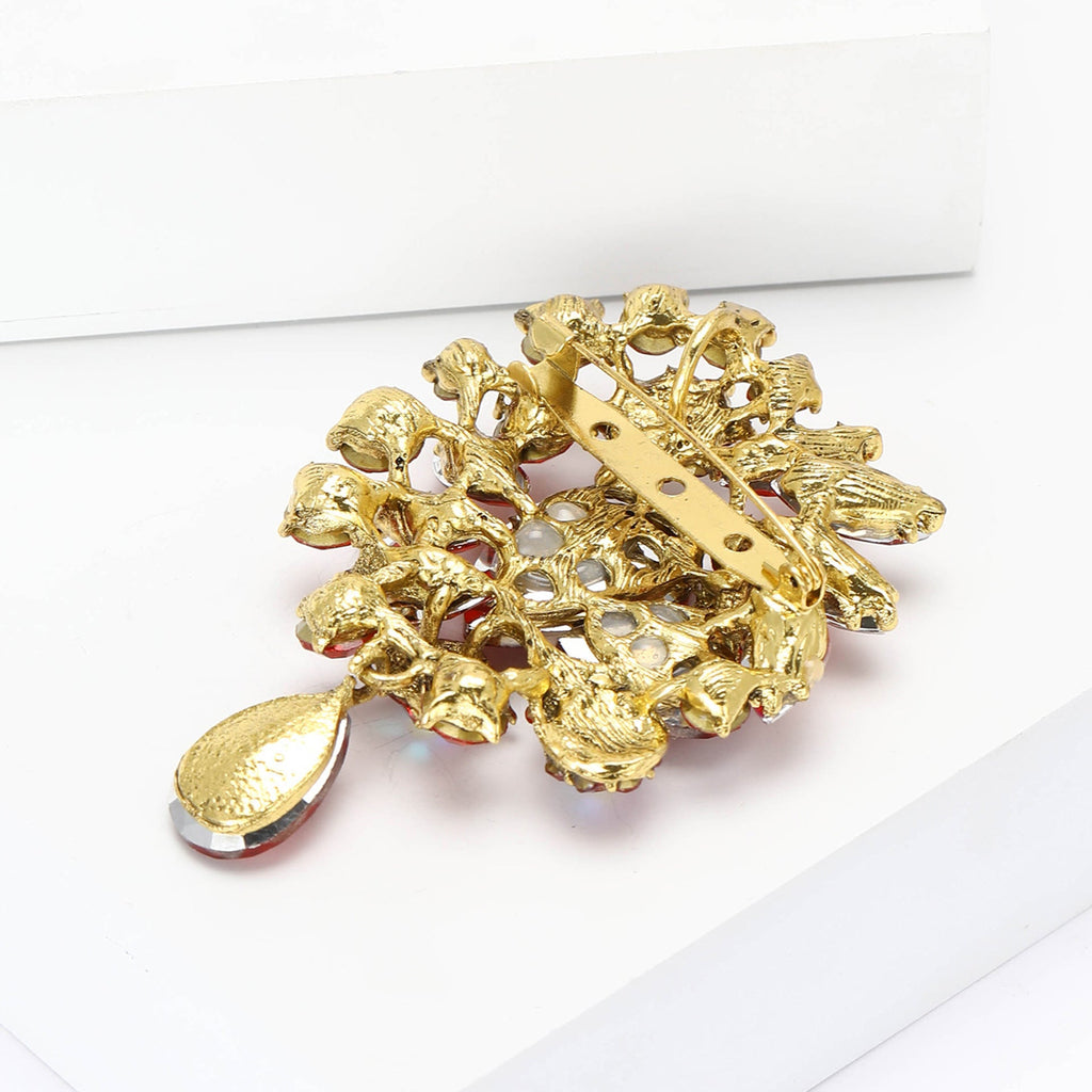Vintage Rhinestone Flower Teardrop Brooch PA3605