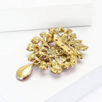 Vintage Rhinestone Flower Teardrop Brooch PA3605