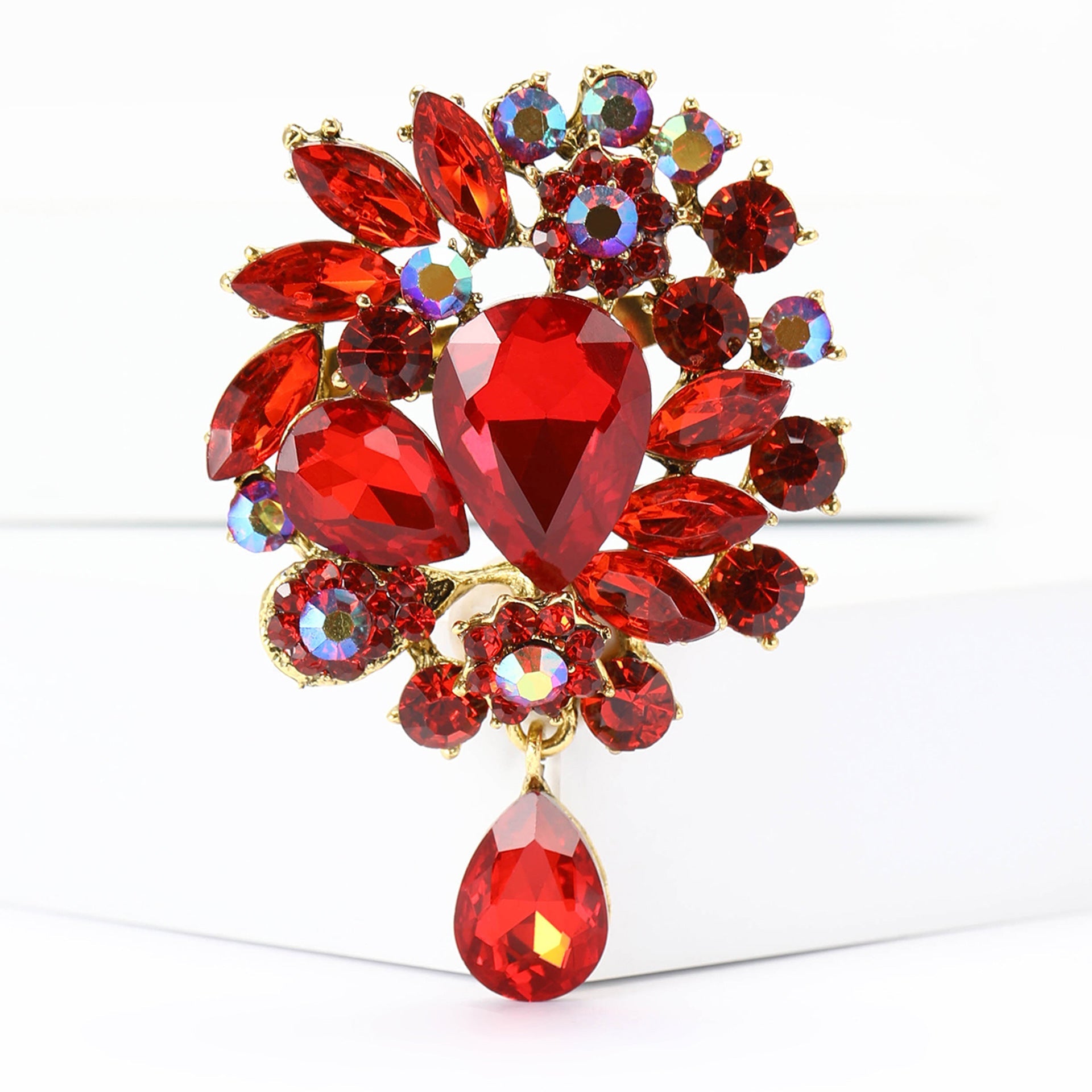 Vintage Rhinestone Flower Teardrop Brooch PA3605