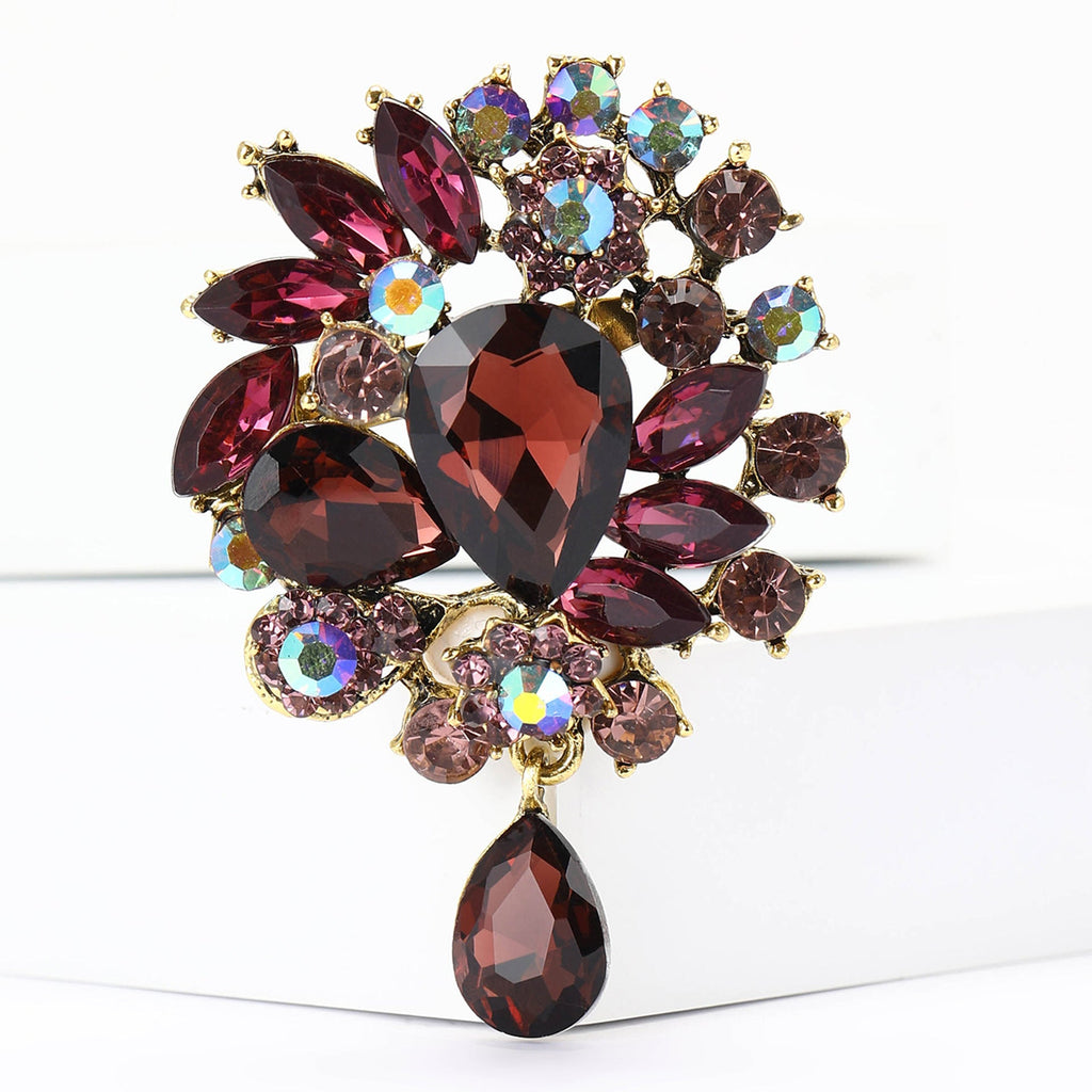 Vintage Rhinestone Flower Teardrop Brooch PA3605
