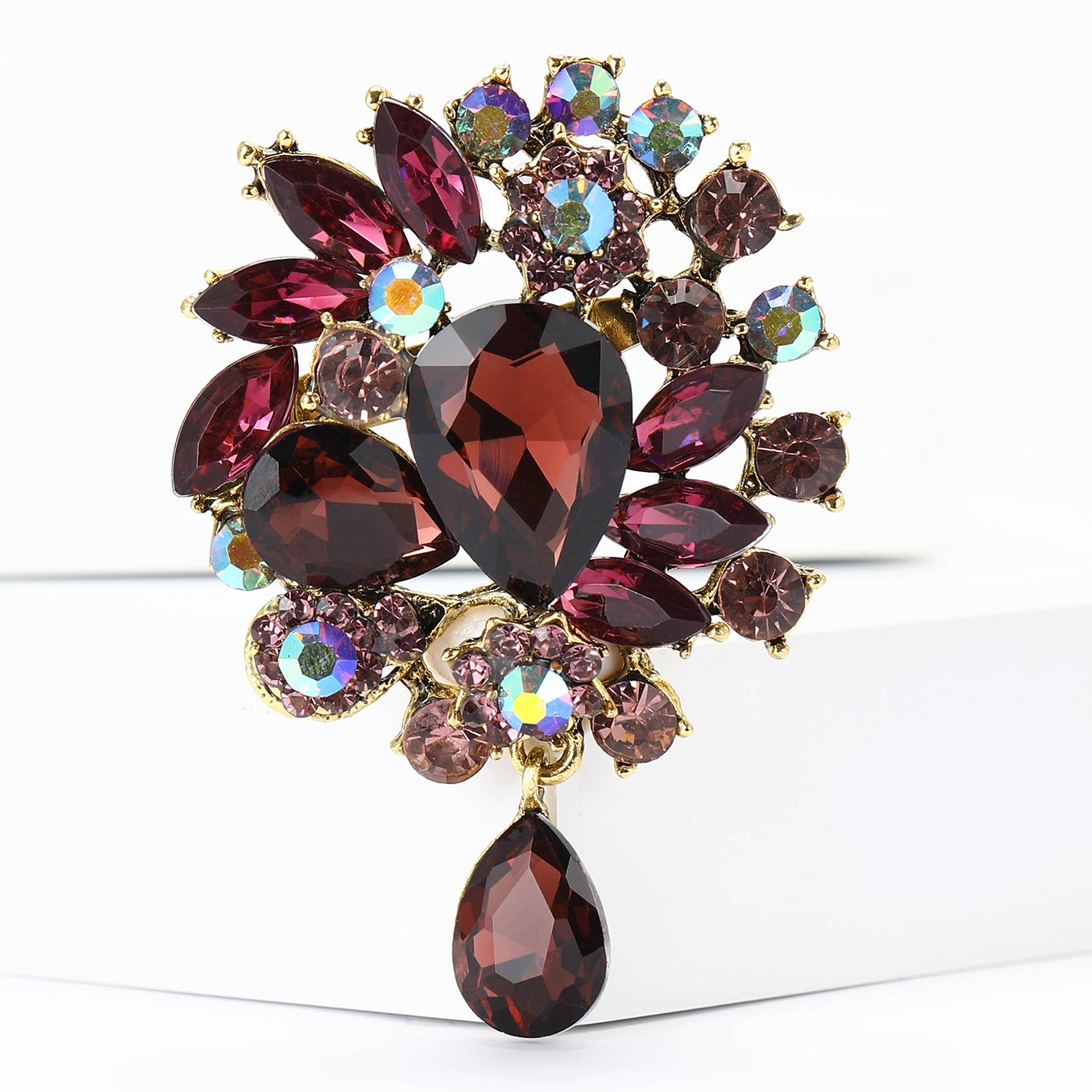 Vintage Rhinestone Flower Teardrop Brooch PA3605