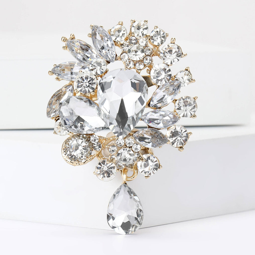 Vintage Rhinestone Flower Teardrop Brooch PA3605