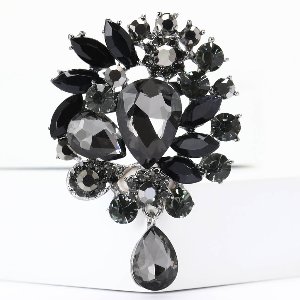 Vintage Rhinestone Flower Teardrop Brooch PA3605