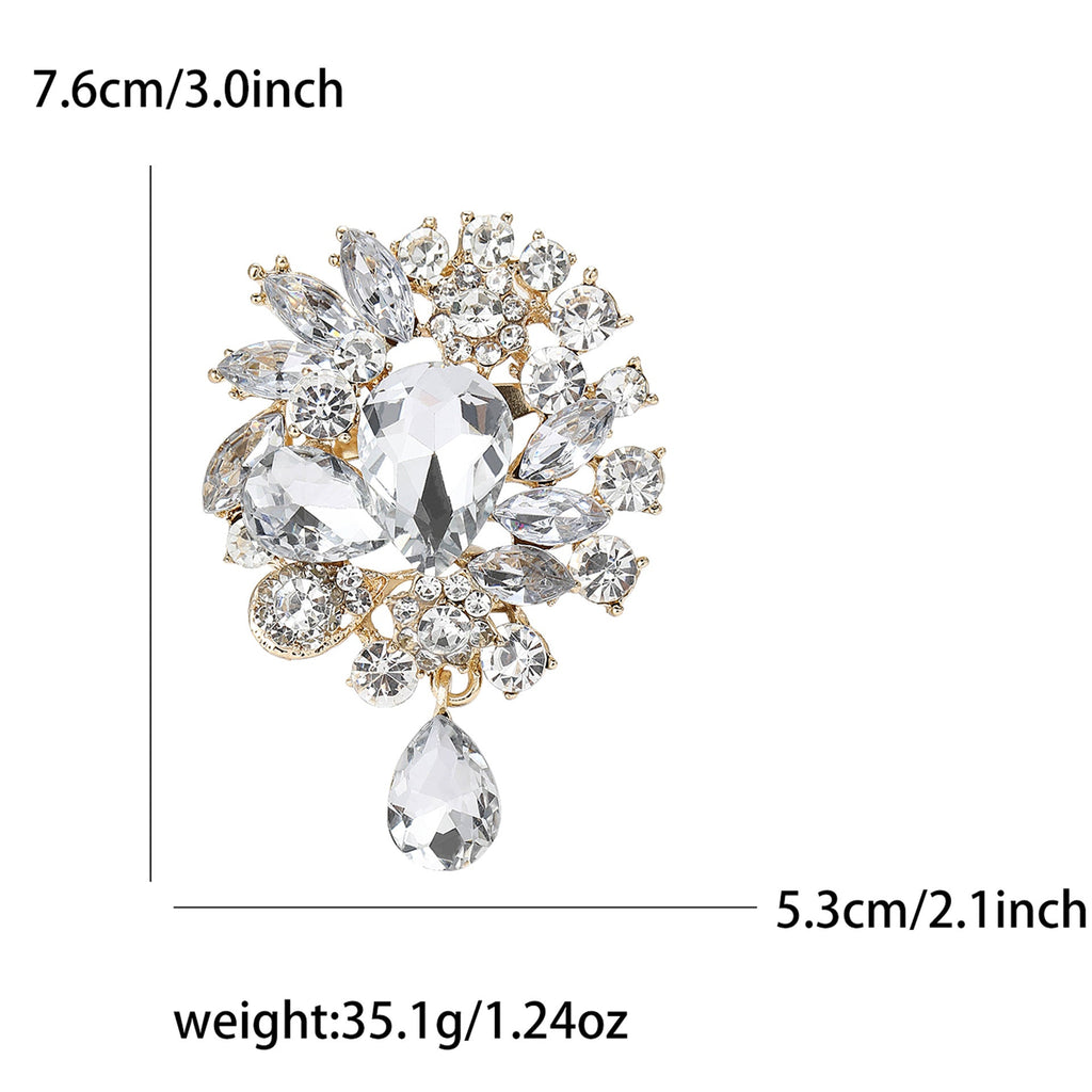 Vintage Rhinestone Flower Teardrop Brooch PA3605