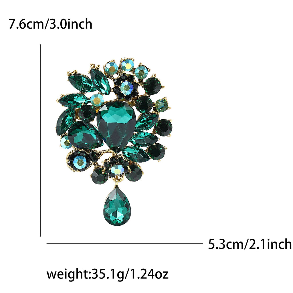 Vintage Rhinestone Flower Teardrop Brooch PA3605