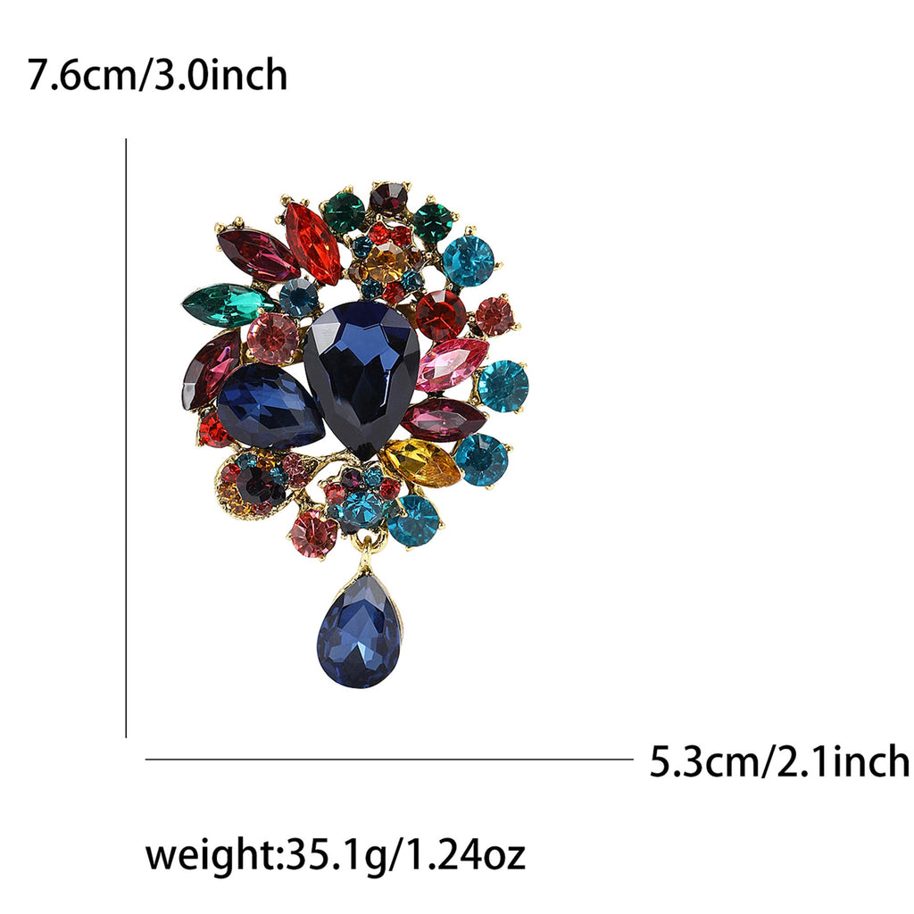 Vintage Rhinestone Flower Teardrop Brooch PA3605