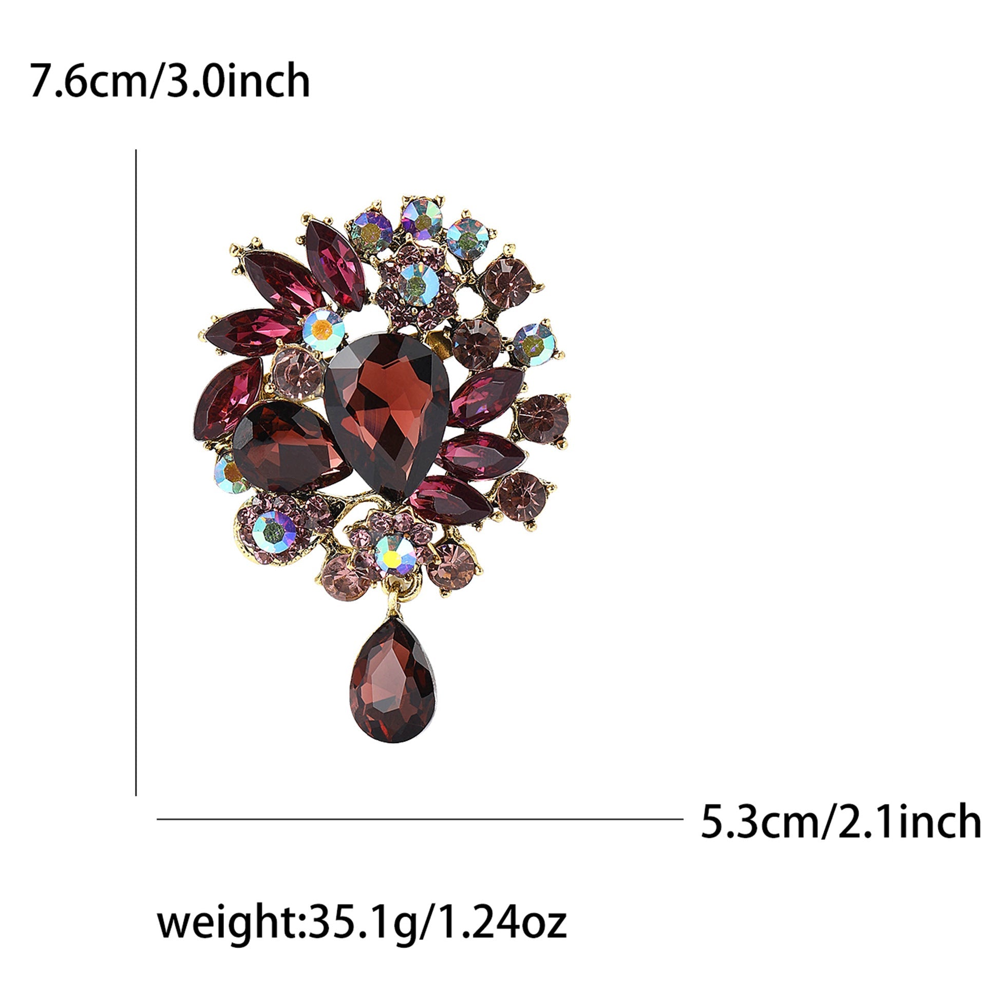 Vintage Rhinestone Flower Teardrop Brooch PA3605