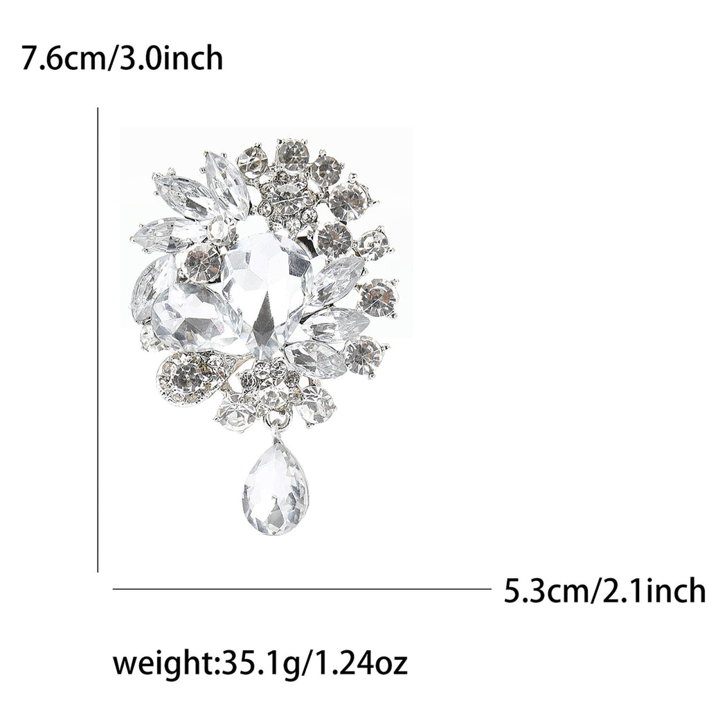 Vintage Rhinestone Flower Teardrop Brooch PA3605