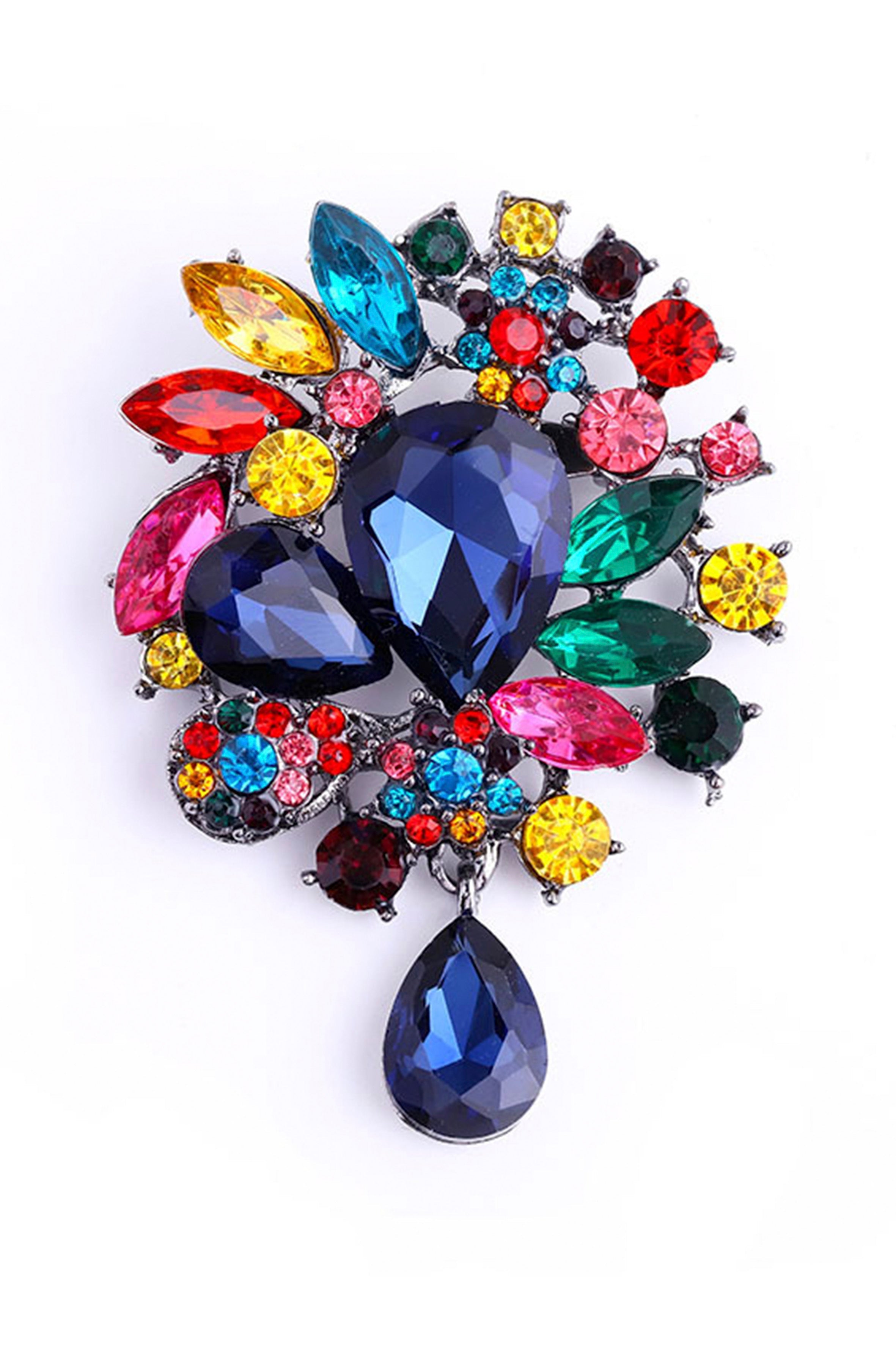 Vintage Rhinestone Flower Teardrop Brooch PA3605
