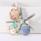 Alloy Rhinestone Starfish Shell Brooch PA3667