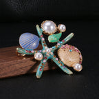 Alloy Rhinestone Starfish Shell Brooch PA3667